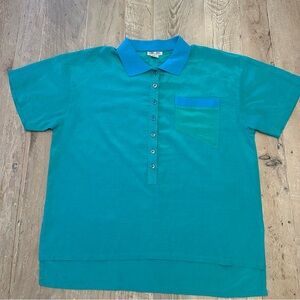 Vintage SM Sport Teal Polo Shirt with Pocket - Silk/Cotton Blend